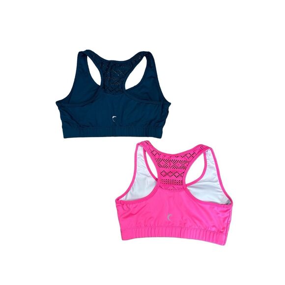 ZYIA Other - Zyia Active Bomber Sports Bra Bundle Mesh Lace Racerback Hot Pink/Navy Blue L